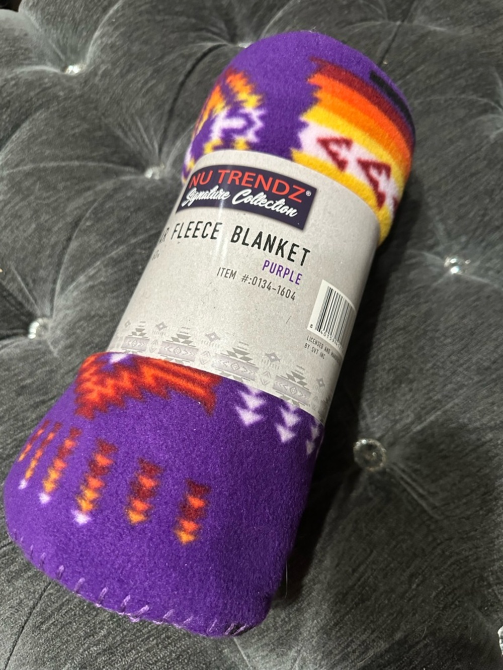 Purple Fleece Blanket - Aztec Print